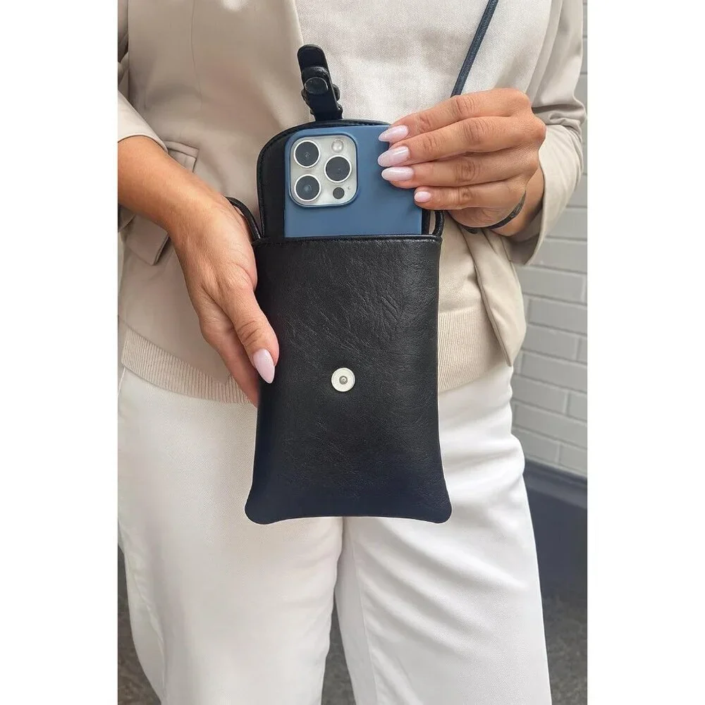 Vegan Leather Phone Crossbody Bag Small Compact Eco-Friendly Purse for Women